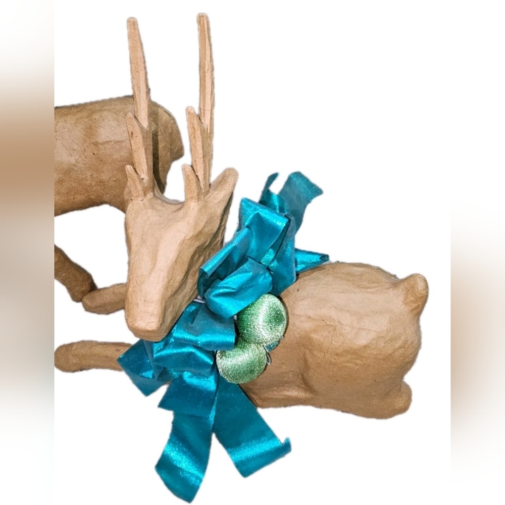 Vintage Paper Mache Reindeer Made In Philippines Christmas Decor Lot of 2 - Picture 2 of 16